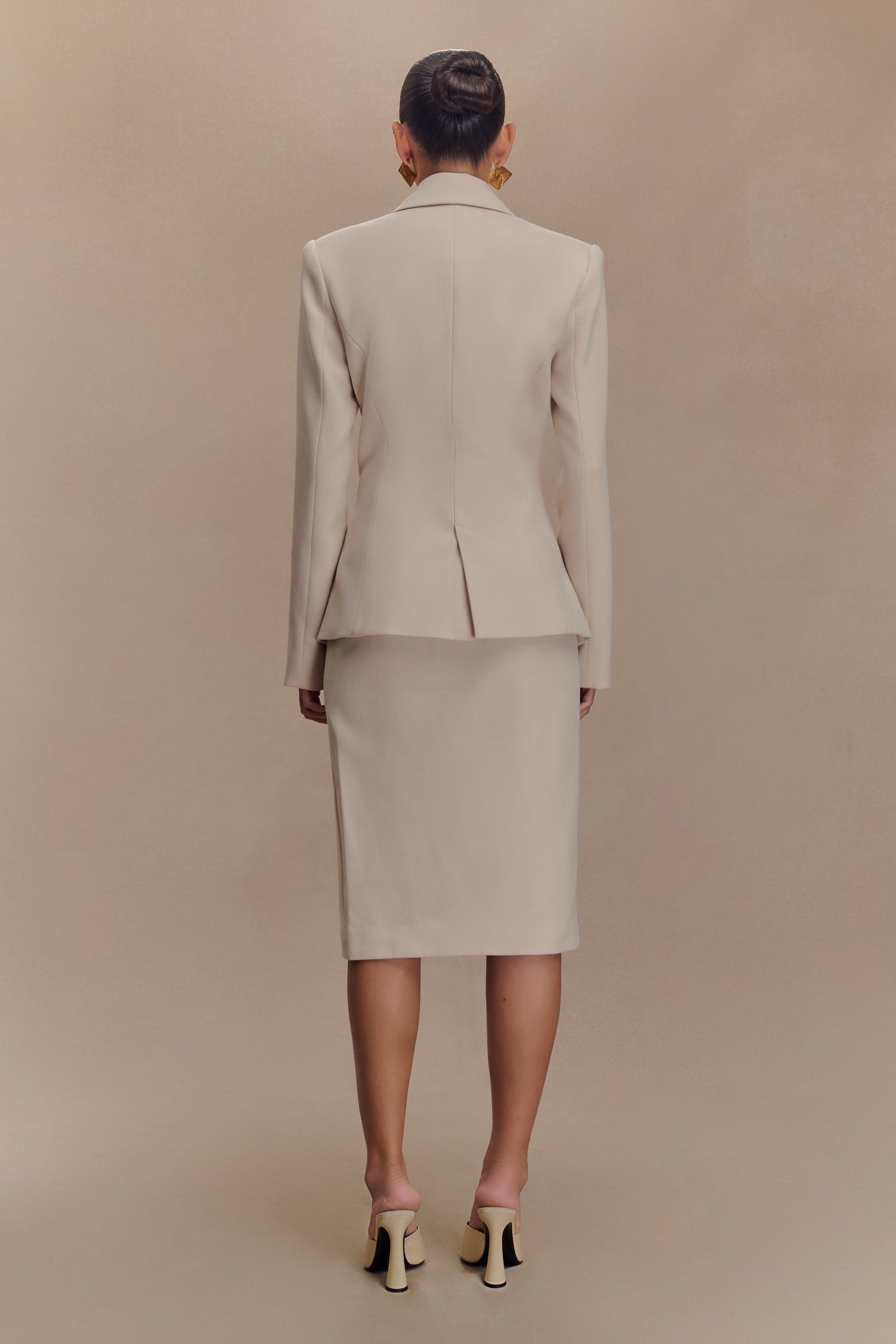 Vera Suiting Split Front Midi Skirt - Ivory Stone