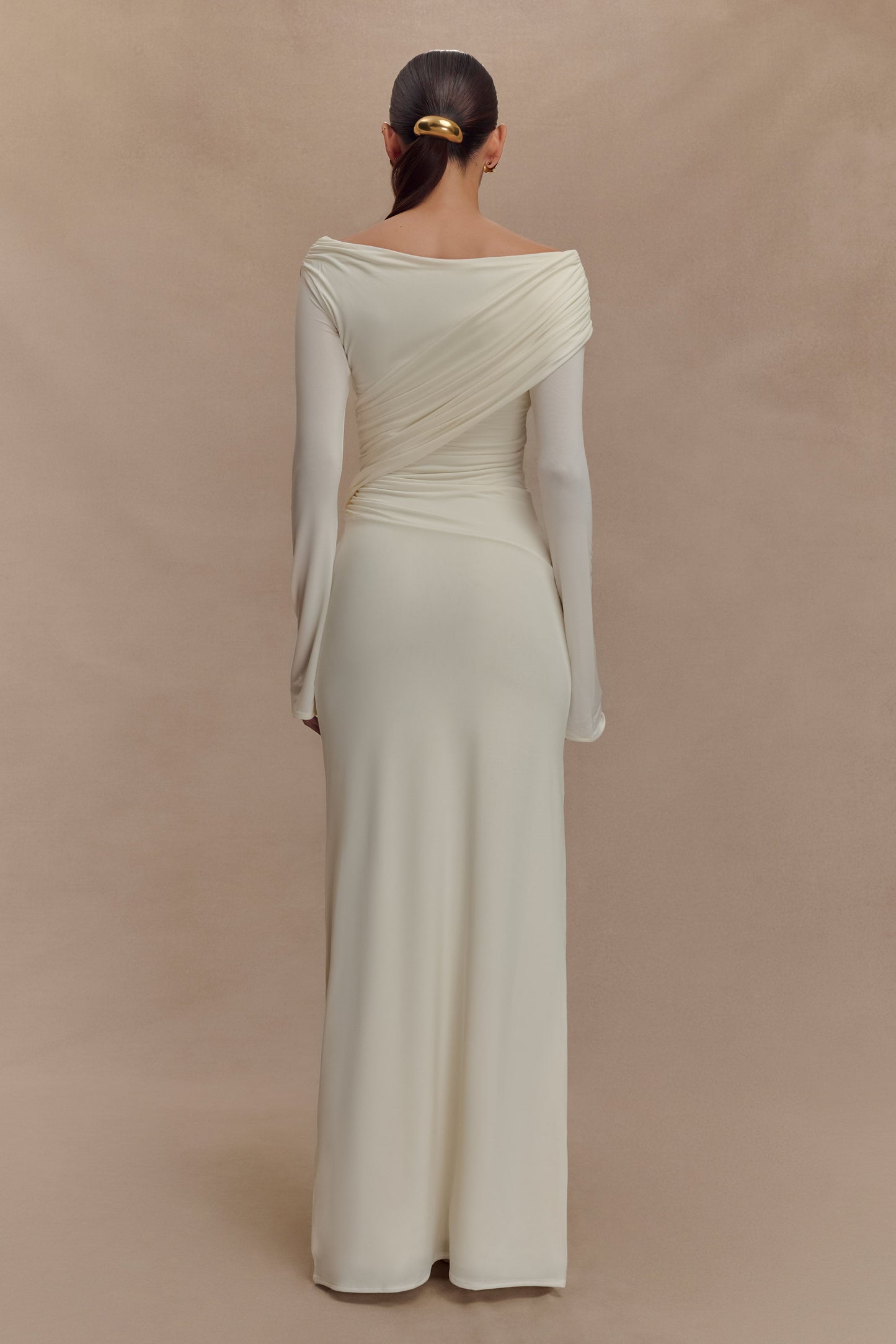 Therese Off Shoulder Ruched Maxi Dress - Ivory