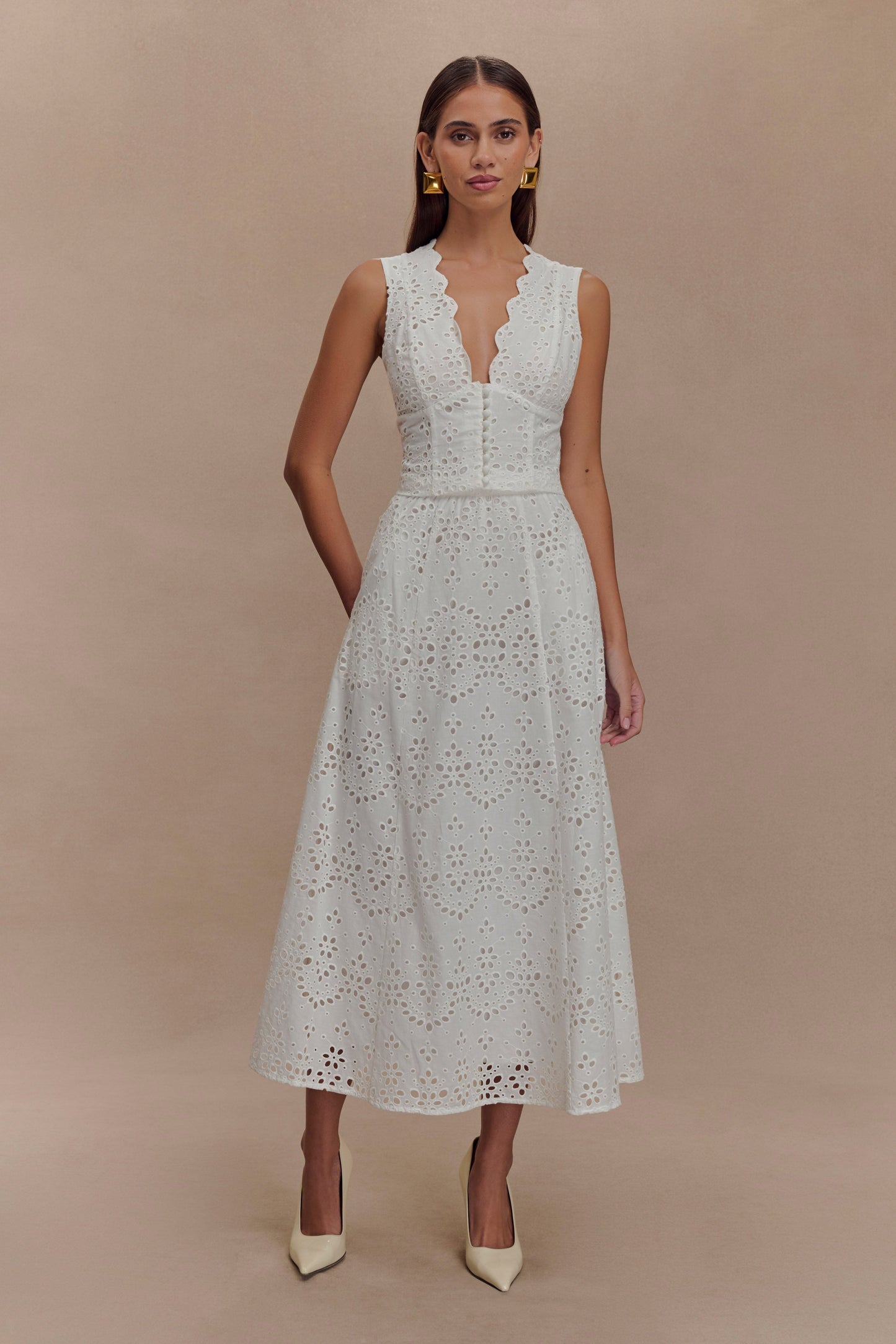 Arla Sleeveless Broderie Top - White