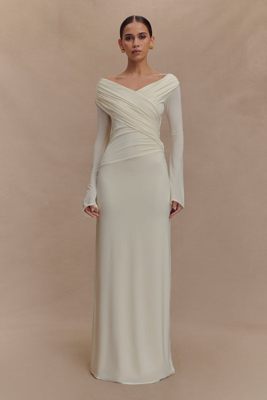 Therese Off Shoulder Ruched Maxi Dress - Ivory