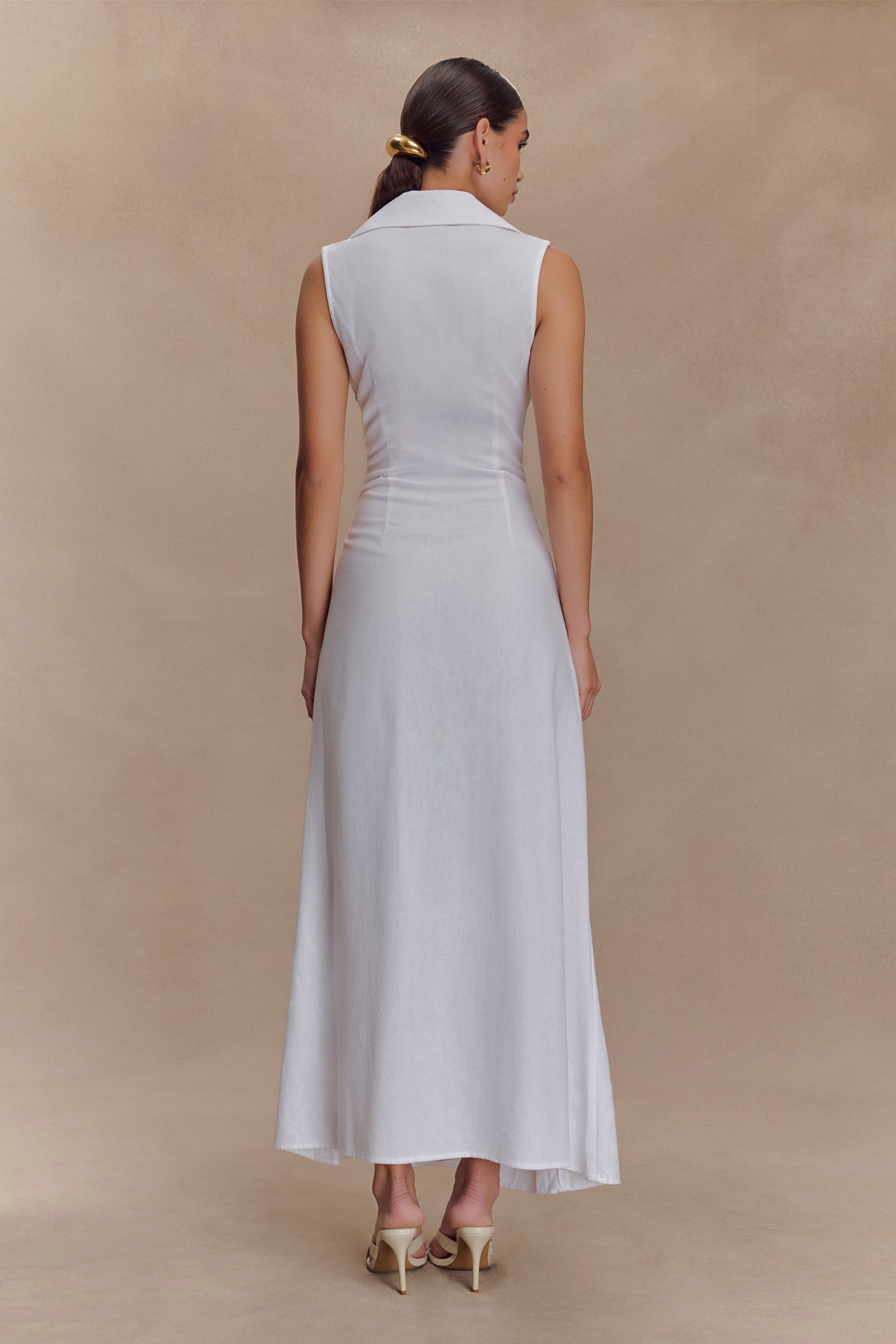 Dante Ruched Linen Midi Dress - White