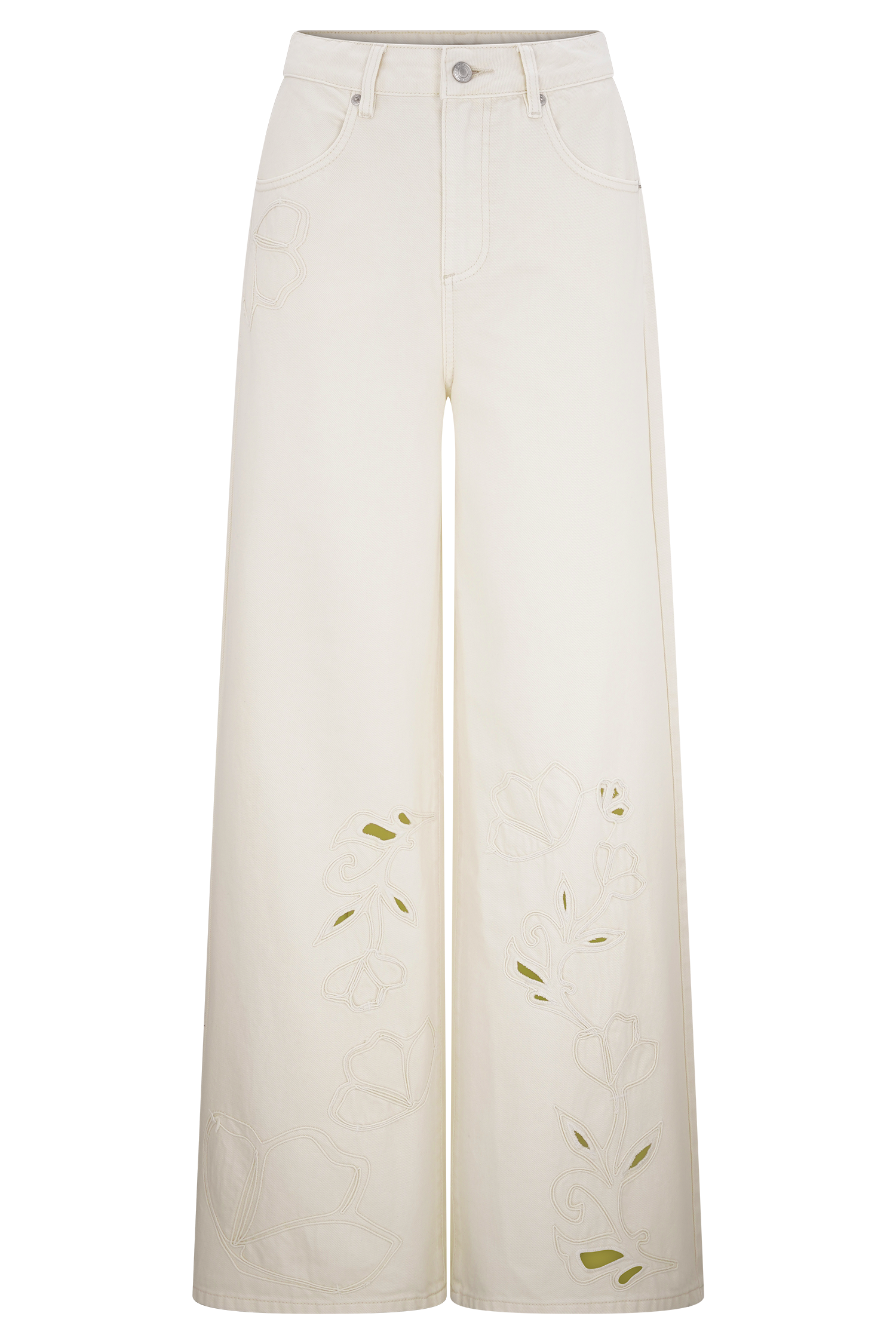 Carmella Embroided Straight Leg Jeans - Ecru